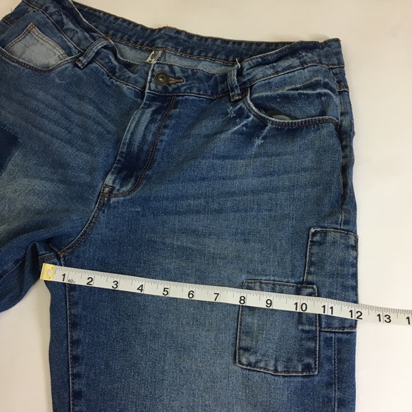 Distressed Patch Boyfriend Fit Denim Blue Jean by Bare Denim 100% Cotton - Picture 11 of 12